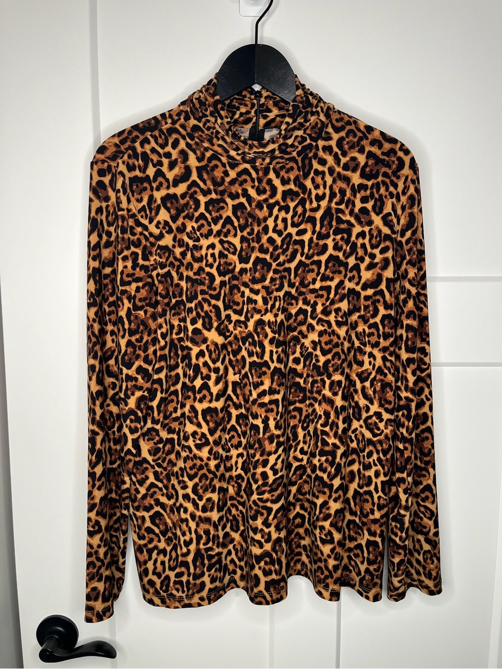 dennis basso Leopard Animal Print Mock Neck Long Sleeve Top Size Large